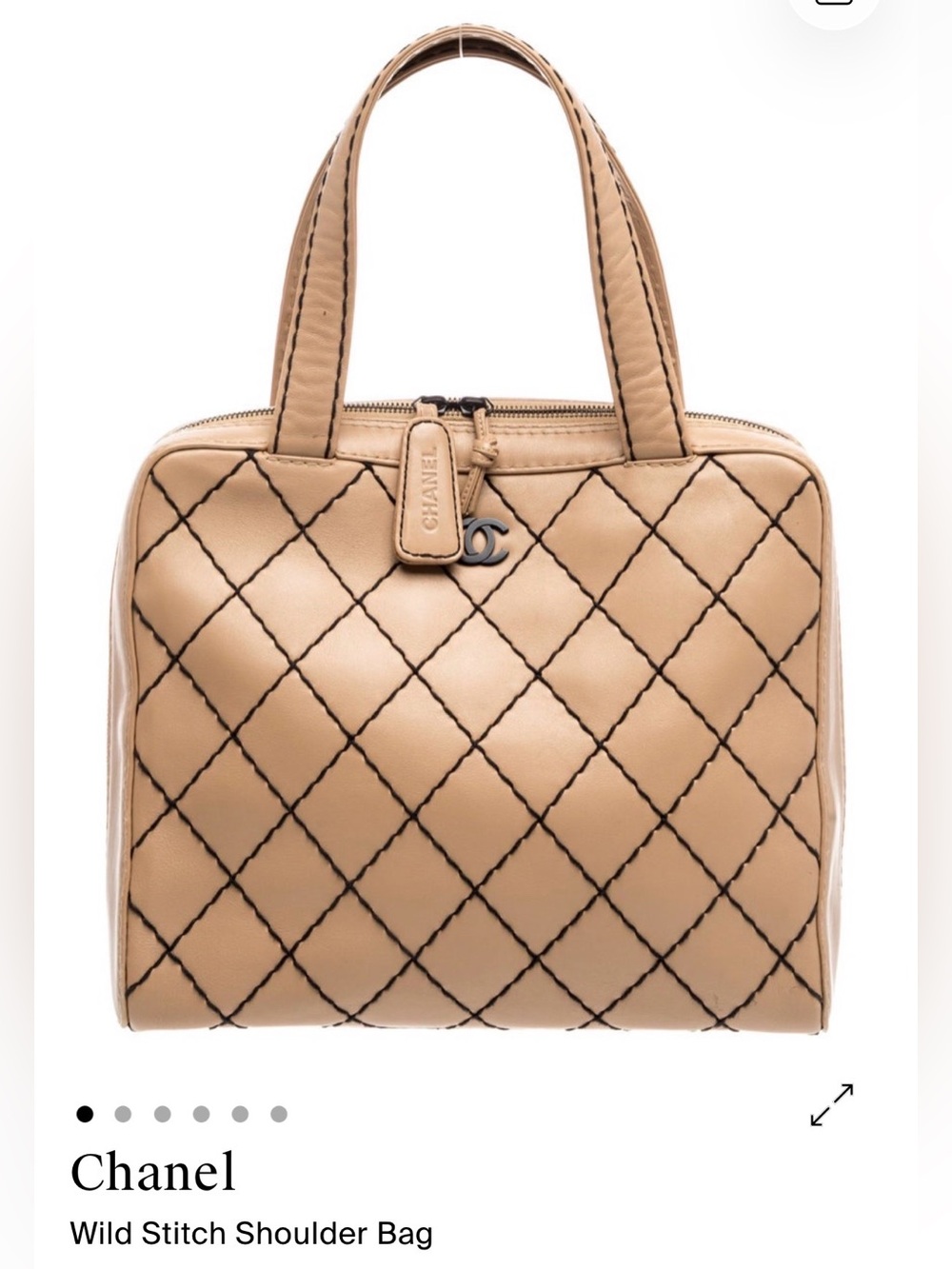 CHANEL Surpique Tan Leather Top-Handle Bag
